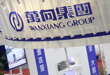 A logo of Wanxiang Group is seen at China International Auto Parts Expo in Beijing, April 24, 2012. REUTERS/Stringer A logo of Wanxiang Group is seen at China International Auto Parts Expo in Beijing, April 24, 2012. REUTERS/Stringer