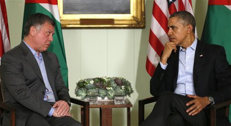 U.S. President Barack Obama meets with Jordan's King Abdullah at Sunnylands in Rancho Mirage, California February 14, 2014. REUTERS/Kevin La U.S. President Barack Obama meets with Jordan's King Abdullah at Sunnylands in Rancho Mirage, California February 14, 2014. REUTERS/Kevin La