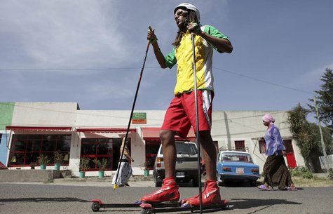Ethiopian skier Robel Teklemariam poses during training on the street of the capital Addis Ababa February 3, 2010. REUTERS/Irada Humbatova Ethiopian skier Robel Teklemariam poses during training on the street of the capital Addis Ababa February 3, 2010. REUTERS/Irada Humbatova