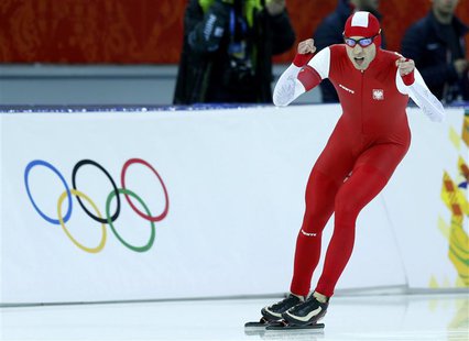 Zbigniew Brodka of Poland reacts after competing in the men's 1,500 metres speed skating race during the 2014 Sochi Winter Olympics, Februar Zbigniew Brodka of Poland reacts after competing in the men's 1,500 metres speed skating race during the 2014 Sochi Winter Olympics, Februar