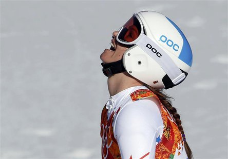Julia Mancuso of the U.S. reacts in the finish area during the women's alpine skiing Super G competition during the 2014 Sochi Winter Olympi Julia Mancuso of the U.S. reacts in the finish area during the women's alpine skiing Super G competition during the 2014 Sochi Winter Olympi