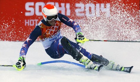 Bode Miller of the U.S. skis during the slalom run of the men's alpine skiing super combined event at the 2014 Sochi Winter Olympics at the Bode Miller of the U.S. skis during the slalom run of the men's alpine skiing super combined event at the 2014 Sochi Winter Olympics at the