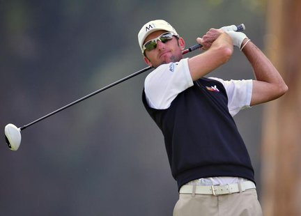 February 15, 2014; Pacific Palisades, CA, USA; Jason Allred hits from the ninth hole tee during the third round of the Northern Trust Open a February 15, 2014; Pacific Palisades, CA, USA; Jason Allred hits from the ninth hole tee during the third round of the Northern Trust Open a
