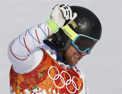 Second-placed Andrew Weibrecht of the U.S. reacts in the finish area after competing in the men's alpine skiing Super-G competition during t Second-placed Andrew Weibrecht of the U.S. reacts in the finish area after competing in the men's alpine skiing Super-G competition during t