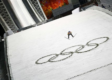 Germany's Severin Freund soars through the air during the final round of the men's ski jumping large hill individual final of the Sochi 2014 Germany's Severin Freund soars through the air during the final round of the men's ski jumping large hill individual final of the Sochi 2014