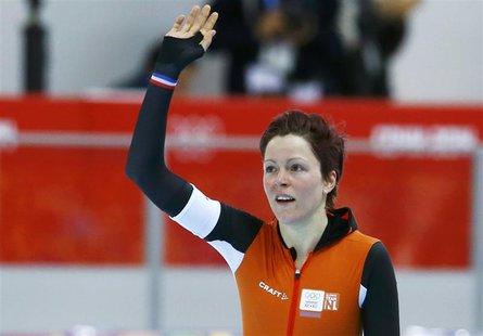 Jorien ter Mors of the Netherlands waves after the women's 1,500 metres speed skating race in the Adler Arena at the Sochi 2014 Winter Olymp Jorien ter Mors of the Netherlands waves after the women's 1,500 metres speed skating race in the Adler Arena at the Sochi 2014 Winter Olymp