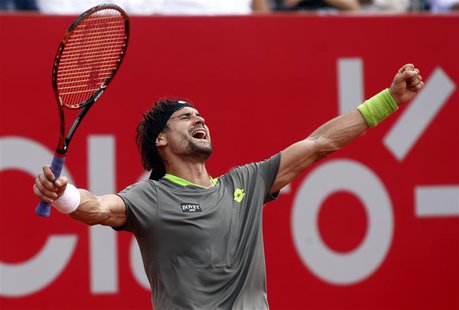 David Ferrer of Spain celebrates after defeating Fabio Fognini of Italy in their men's singles final tennis match at the ATP Buenos Aires Op David Ferrer of Spain celebrates after defeating Fabio Fognini of Italy in their men's singles final tennis match at the ATP Buenos Aires Op