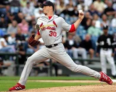 St. Louis Cardinals starting pitcher Mark Mulder throws to the plate against the Chicago White Sox during the third inning of their MLB inte St. Louis Cardinals starting pitcher Mark Mulder throws to the plate against the Chicago White Sox during the third inning of their MLB inte
