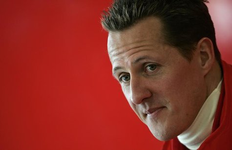 Michael Schumacher of Germany looks on during a news conference at the end of the official presentation of the new Ferrari Formula One race Michael Schumacher of Germany looks on during a news conference at the end of the official presentation of the new Ferrari Formula One race