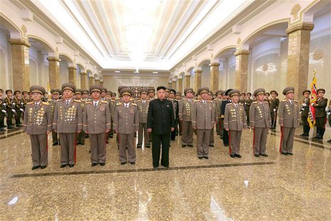 North Korean leader Kim Jong Un (C) visits the Kumsusan Palace of the Sun on the 72nd birth anniversary of North Korea's late leader Kim Jon North Korean leader Kim Jong Un (C) visits the Kumsusan Palace of the Sun on the 72nd birth anniversary of North Korea's late leader Kim Jon