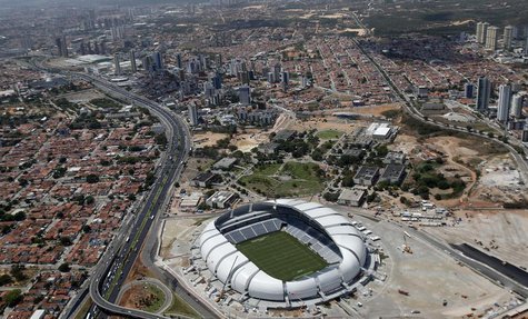 An aerial view shows the Arena das Dunas stadium, which will host matches for the 2014 soccer World Cup, in Natal January 22, 2014. REUTERS/ An aerial view shows the Arena das Dunas stadium, which will host matches for the 2014 soccer World Cup, in Natal January 22, 2014. REUTERS/