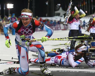 Czech Republic's Gabriela Soukalova leaves the shooting range during the women's biathlon 12.5 km mass start event at the 2014 Sochi Winter Czech Republic's Gabriela Soukalova leaves the shooting range during the women's biathlon 12.5 km mass start event at the 2014 Sochi Winter