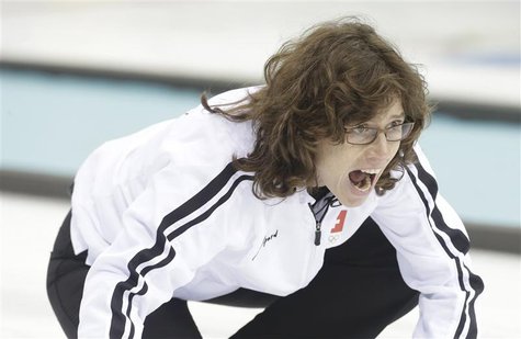 Switzerland's skip Mirjam Ott shouts to teammates during their women's curling round robin game against China at the Ice Cube Curling Center Switzerland's skip Mirjam Ott shouts to teammates during their women's curling round robin game against China at the Ice Cube Curling Center