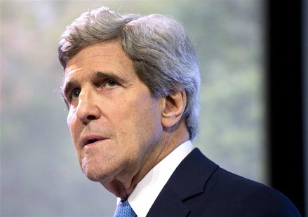 U.S. Secretary of State John Kerry pauses as he delivers a speech on climate change in Jakarta February 16, 2014. REUTERS/Evan Vucci/Pool U.S. Secretary of State John Kerry pauses as he delivers a speech on climate change in Jakarta February 16, 2014. REUTERS/Evan Vucci/Pool