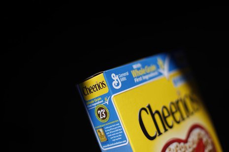The General Mills logo is seen on a box of Cheerios cereal in Evanston, Illinois, June 26, 2012. REUTERS/Jim Young The General Mills logo is seen on a box of Cheerios cereal in Evanston, Illinois, June 26, 2012. REUTERS/Jim Young