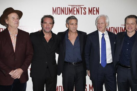 Cast members Bill Murray (L-R), Jean Dujardin, George Clooney, writer Robert Morse Edsel and actor Matt Damon arrive for the French premiere Cast members Bill Murray (L-R), Jean Dujardin, George Clooney, writer Robert Morse Edsel and actor Matt Damon arrive for the French premiere