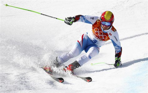 Austria's Marcel Hirscher skis during the second run of the men's alpine skiing giant slalom event at the 2014 Sochi Winter Olympics at the Austria's Marcel Hirscher skis during the second run of the men's alpine skiing giant slalom event at the 2014 Sochi Winter Olympics at the