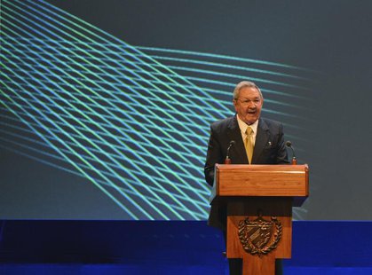 Cuba's President Raul Castro addresses the audience during the opening session of the Community of Latin American and Caribbean States (CELA Cuba's President Raul Castro addresses the audience during the opening session of the Community of Latin American and Caribbean States (CELA