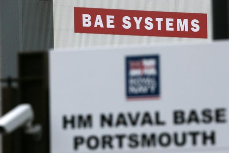 A BAE Systems sign is seen at the naval dockyards in Portsmouth, southern England November 6, 2013. REUTERS/Stefan Wermuth A BAE Systems sign is seen at the naval dockyards in Portsmouth, southern England November 6, 2013. REUTERS/Stefan Wermuth