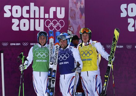 From L-R: France's winner Jean Frederic Chapuis, second-placed Arnaud Bovolenta and third-placed Jonathan Midol pose after their men's frees From L-R: France's winner Jean Frederic Chapuis, second-placed Arnaud Bovolenta and third-placed Jonathan Midol pose after their men's frees