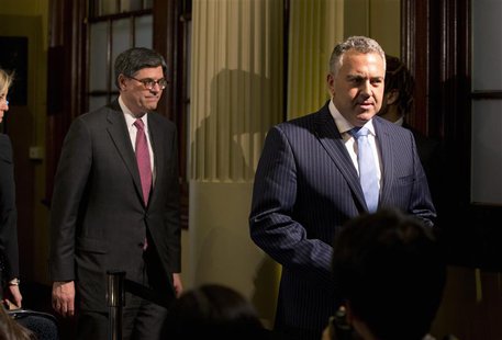 U.S. Treasury Secretary Jack Lew and Australian Treasurer Joe Hockey (R) walk from a joint news conference at the G20 Finance Ministers meet U.S. Treasury Secretary Jack Lew and Australian Treasurer Joe Hockey (R) walk from a joint news conference at the G20 Finance Ministers meet