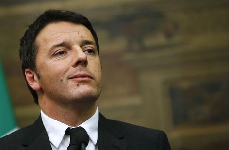 Italian Prime Minister-designate Matteo Renzi listens to reporters' questions at the end of consultations with leaders of Italian parties at Italian Prime Minister-designate Matteo Renzi listens to reporters' questions at the end of consultations with leaders of Italian parties at