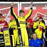 Feb 20, 2014; Daytona Beach, FL, USA; NASCAR Sprint Cup driver Matt Kenseth (20) celebrates winning race one of the Budweiser Duel at Dayton Feb 20, 2014; Daytona Beach, FL, USA; NASCAR Sprint Cup driver Matt Kenseth (20) celebrates winning race one of the Budweiser Duel at Dayton