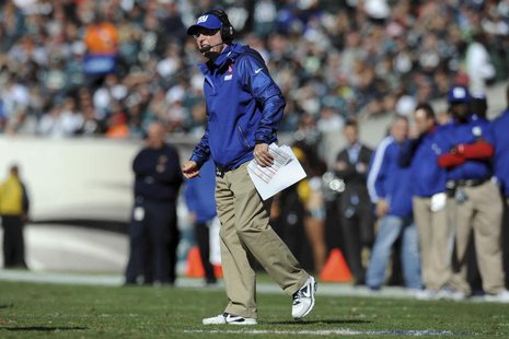 Oct 27, 2013; Philadelphia, PA, USA; New York Giants head coach Tom Coughlin looks on against the Philadelphia Eagles during the first half Oct 27, 2013; Philadelphia, PA, USA; New York Giants head coach Tom Coughlin looks on against the Philadelphia Eagles during the first half