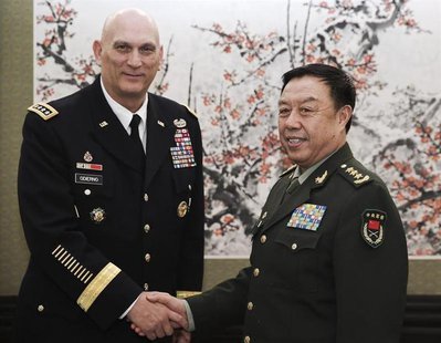 U.S. Army Chief of Staff General Ray Odierno (L) shakes hands with Fan Changlong, vice chairman of China's Central Military Commission, at B U.S. Army Chief of Staff General Ray Odierno (L) shakes hands with Fan Changlong, vice chairman of China's Central Military Commission, at B