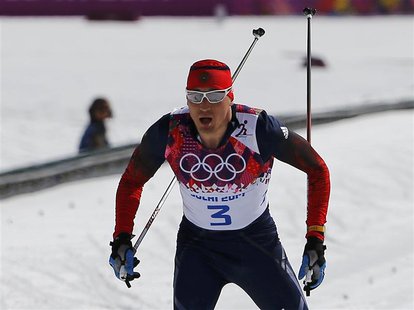 Russia's Alexander Legkov approaches the finish line to win the men's cross-country 50 km mass start free event at the Sochi 2014 Winter Oly Russia's Alexander Legkov approaches the finish line to win the men's cross-country 50 km mass start free event at the Sochi 2014 Winter Oly