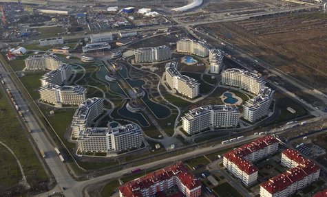 An aerial view from a helicopter shows hotels and residential houses recently constructed for the 2014 Winter Olympics in the Adler district An aerial view from a helicopter shows hotels and residential houses recently constructed for the 2014 Winter Olympics in the Adler district