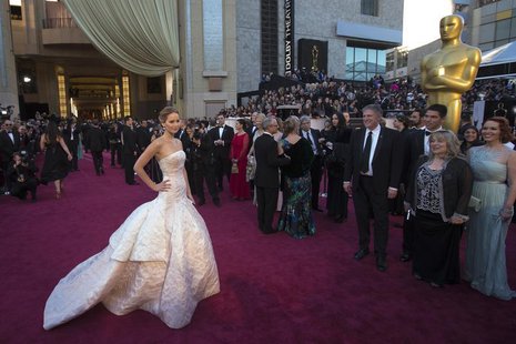 Jennifer Lawrence, best actress nominee for her role in the film "Silver Linings Playbook," arrives at the 85th Academy Awards in Hollywood, Jennifer Lawrence, best actress nominee for her role in the film "Silver Linings Playbook," arrives at the 85th Academy Awards in Hollywood,