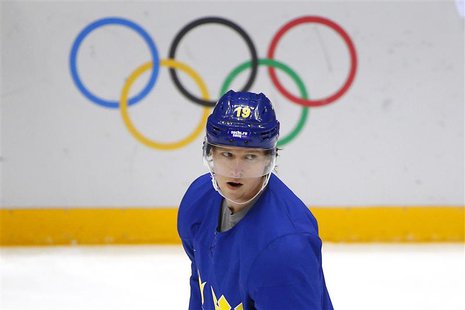 Sweden men's ice hockey player Nicklas Backstrom skates during a team practice at the 2014 Sochi Winter Olympics February 22, 2014, ahead of Sweden men's ice hockey player Nicklas Backstrom skates during a team practice at the 2014 Sochi Winter Olympics February 22, 2014, ahead of