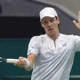 Tomas Berdych of Czech Republic hits a forehand against Marin Cilic of Croatia during their final match of the ABN AMRO tennis tournament in Tomas Berdych of Czech Republic hits a forehand against Marin Cilic of Croatia during their final match of the ABN AMRO tennis tournament in