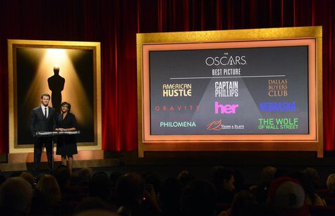 Actor Chris Hemsworth (L) and Academy of Motion Picture Arts and Sciences President Cheryl Boone Isaacs announce the nominees for Best Pictu Actor Chris Hemsworth (L) and Academy of Motion Picture Arts and Sciences President Cheryl Boone Isaacs announce the nominees for Best Pictu