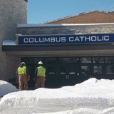 Marshfield Columbus High School - Utility workers during water main break Marshfield Columbus High School - Utility workers during water main break