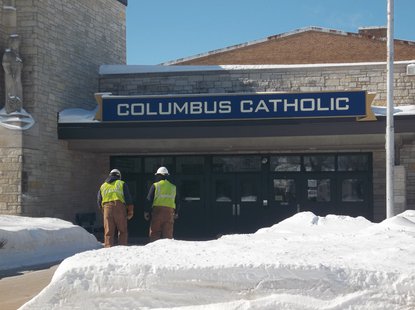 Marshfield Columbus High School - Utility workers during water main break Marshfield Columbus High School - Utility workers during water main break