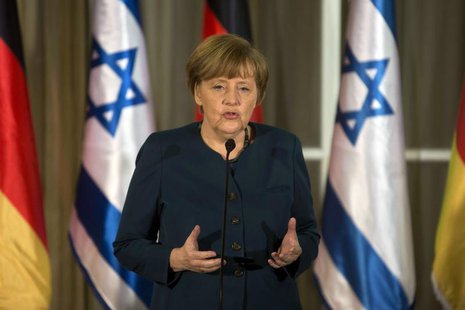 German Chancellor Angela Merkel speaks during her meeting with Israeli Prime Minister Benjamin Netanyahu at the Prime minister's residence i German Chancellor Angela Merkel speaks during her meeting with Israeli Prime Minister Benjamin Netanyahu at the Prime minister's residence i