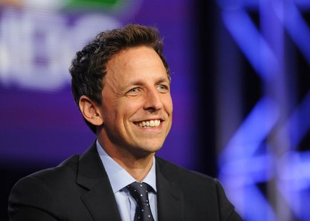 Host Seth Meyers takes part in a panel discussion about "Late Night with Seth Meyers" at the NBC portion of the 2014 Winter Press Tour for t Host Seth Meyers takes part in a panel discussion about "Late Night with Seth Meyers" at the NBC portion of the 2014 Winter Press Tour for t