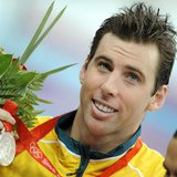 Grant Hackett of Australia holds his silver medal for the men's 1500m freestyle swimming final at the National Aquatics Center during the Be Grant Hackett of Australia holds his silver medal for the men's 1500m freestyle swimming final at the National Aquatics Center during the Be
