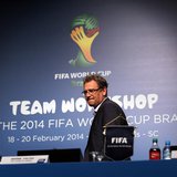 FIFA Secretary General Jerome Valcke arrives to speak about the status of the host city Curitiba ahead of the 2014 FIFA World Cup in Florian FIFA Secretary General Jerome Valcke arrives to speak about the status of the host city Curitiba ahead of the 2014 FIFA World Cup in Florian