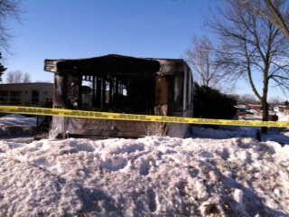 A view of the trailer following the fire on Cheyenne Drive February 26, 2014 A view of the trailer following the fire on Cheyenne Drive February 26, 2014