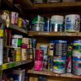 Some cans of paint. Some cans of paint.