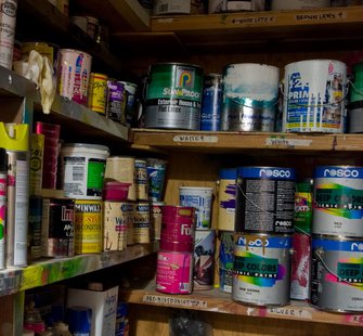 Some cans of paint. Some cans of paint.
