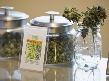 Jars of the marijuana strain called "Beast Mode OG", named after NFL player Marshawn "Beast Mode" Lynch of the Seattle Seahawks, are picture Jars of the marijuana strain called "Beast Mode OG", named after NFL player Marshawn "Beast Mode" Lynch of the Seattle Seahawks, are picture