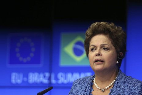 Brazil's President Dilma Rousseff speaks at a joint news conference with European Council President Herman Van Rompuy and EU Commission Pres Brazil's President Dilma Rousseff speaks at a joint news conference with European Council President Herman Van Rompuy and EU Commission Pres