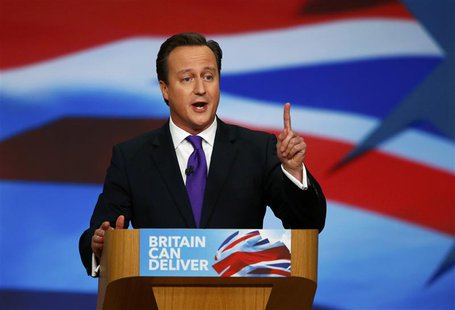 Britain's Prime Minister David Cameron delivers his keynote speech at the Conservative Party conference in Birmingham, central England Octob Britain's Prime Minister David Cameron delivers his keynote speech at the Conservative Party conference in Birmingham, central England Octob