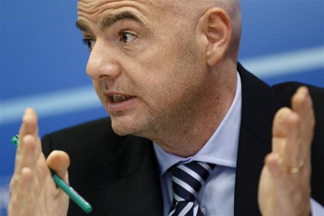 UEFA General Secretary Gianni Infantino attends a news conference after the first UEFA Executive Committee reunion of the year at the UEFA h UEFA General Secretary Gianni Infantino attends a news conference after the first UEFA Executive Committee reunion of the year at the UEFA h