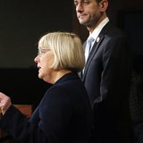 Senate Budget Committee chairman Senator Patty Murray (D-WA) (L) and House Budget Committee chairman Representative Paul Ryan (R-WI) hold a Senate Budget Committee chairman Senator Patty Murray (D-WA) (L) and House Budget Committee chairman Representative Paul Ryan (R-WI) hold a