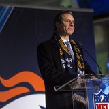 New York State Governor Andrew Cuomo speaks at an opening ceremony for 'Super Bowl Boulevard' along Broadway as preparations continue for Su New York State Governor Andrew Cuomo speaks at an opening ceremony for 'Super Bowl Boulevard' along Broadway as preparations continue for Su